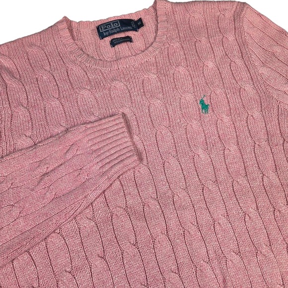 Polo Ralph Lauren Women's Pink Silk And Cashmere Cable Knit Pink Sweater Large - Picture 1 of 8